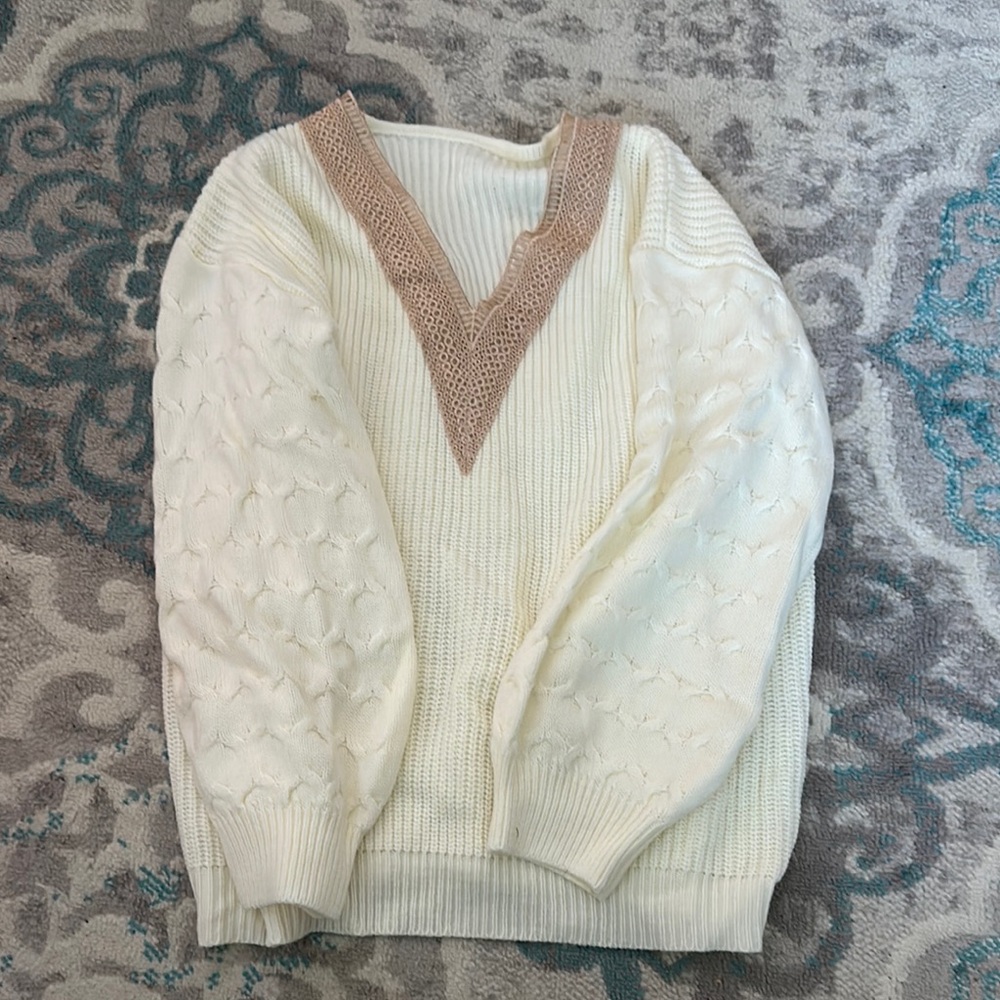 Chic Cream Sweater with Lace Detail